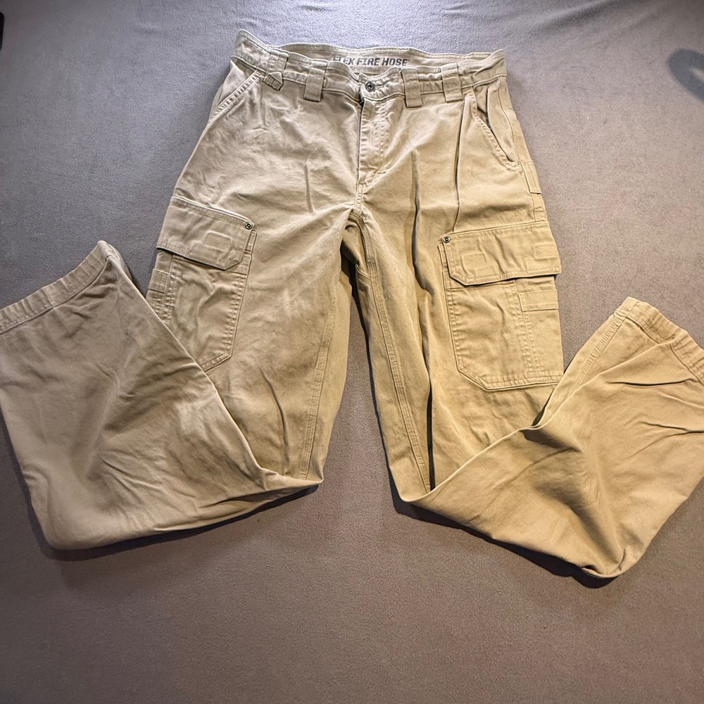 Duluth Trading Co Flex Fire Hose Cargo Pants Mens 33x36 Relaxed Fit Khaki Tan